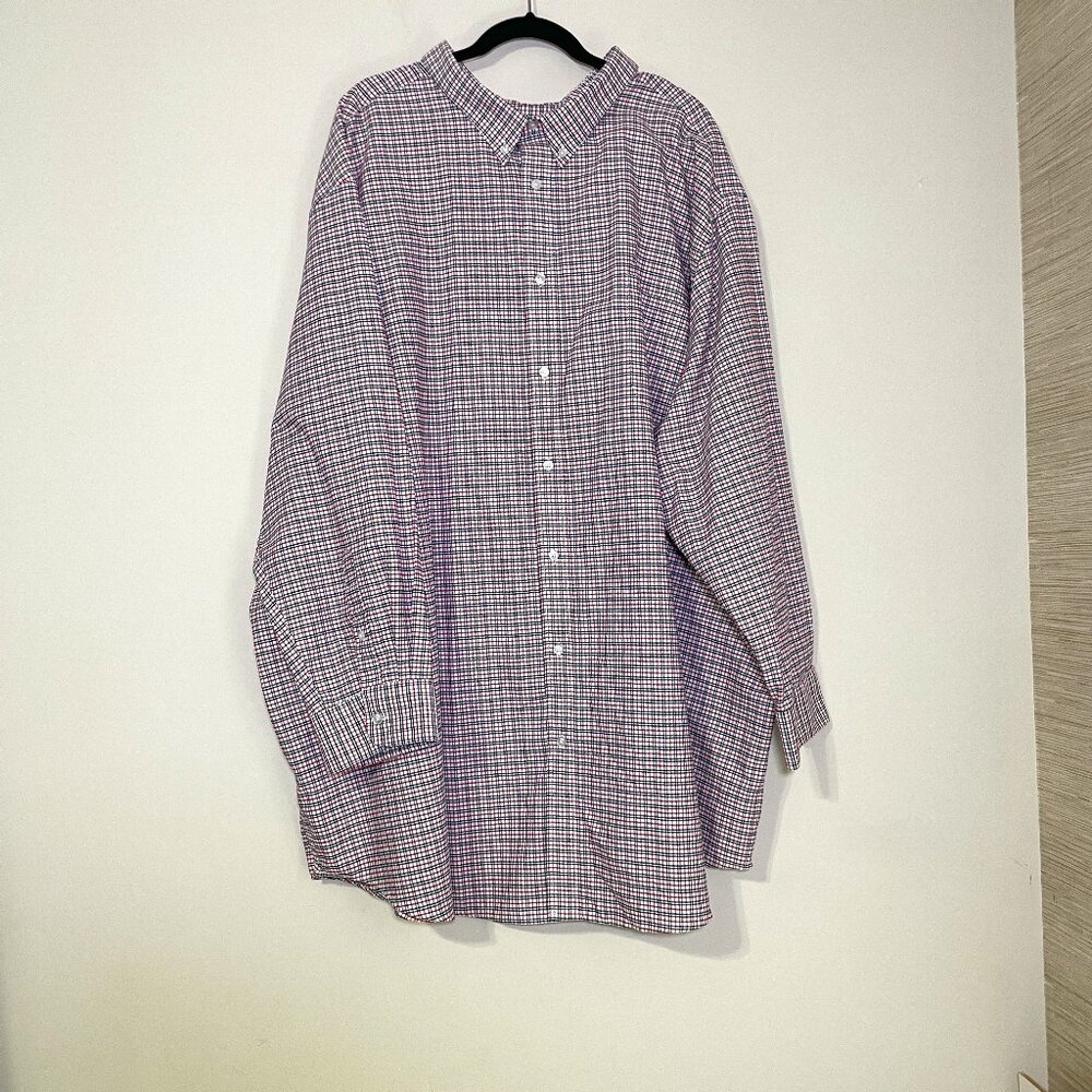 Men's 22 35/6 Tall KS Signature Red & Blue Plaid Long Sleeve Button Down Shirt